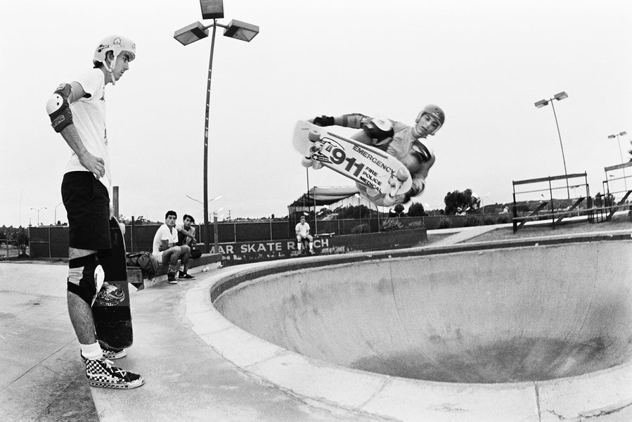 Neil Blender is One of a Kind- Nice Board Graphic, Del Mar Skate Ranch 1984. Photo: Brittain