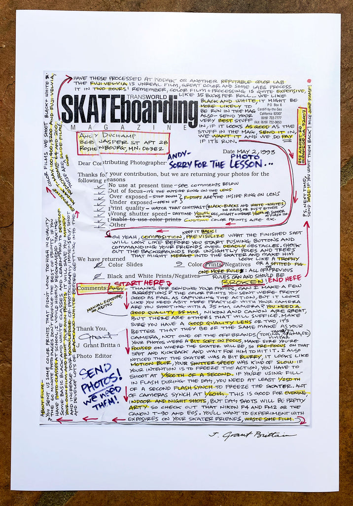 Photo Reject Letter Featured in Transworld Skate Mag in 1993 – J. Grant ...