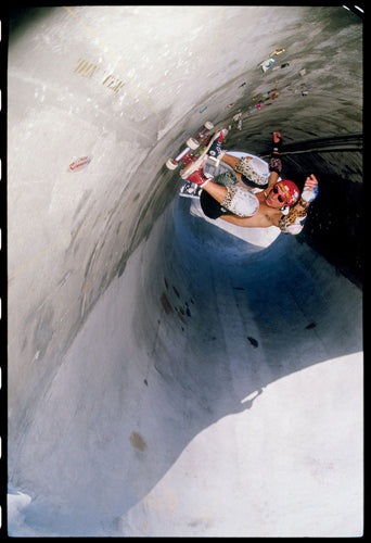 Steve Alba Skateboarding on the Ceiling, Upland, CA, Late 80s